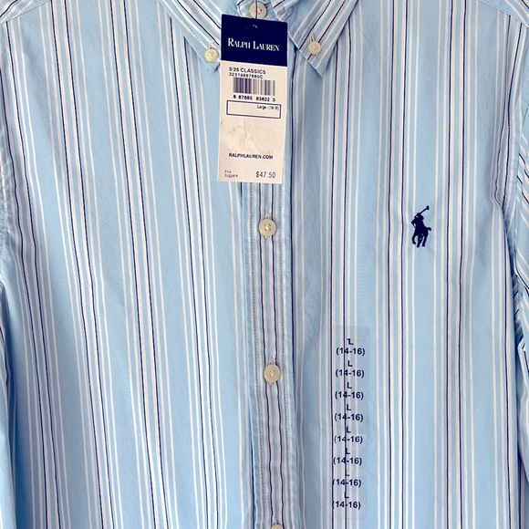 RALPH LAUREN Large (14-16) Button Down Shirt Boys. NEW tags attached. Sky Blue - Picture 2 of 6